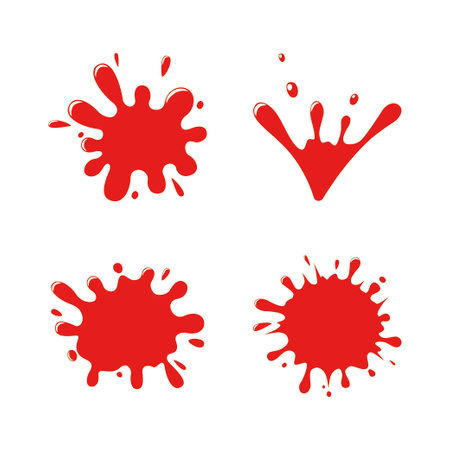 Collection of red paint splash. Vector set of brush strokes. Isolated on white backgroundのイラスト素材