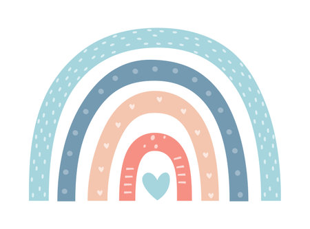 Hand drawn rainbow. Creative Scandinavian kids texture for fabric, wrapping, textile, wallpaper, apparel. Childish print for nursery, poster, postcard. Cute vector illustrationのイラスト素材