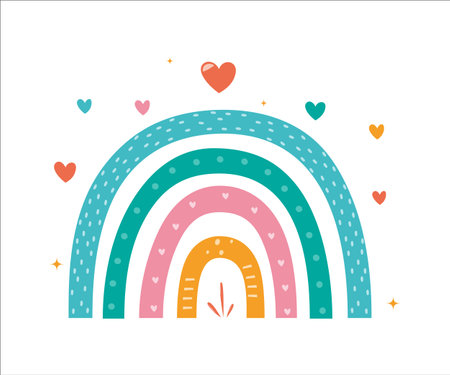 Hand drawn rainbow. Creative Scandinavian kids texture for fabric, wrapping, textile, wallpaper, apparel. Cute kids vector illustrationのイラスト素材