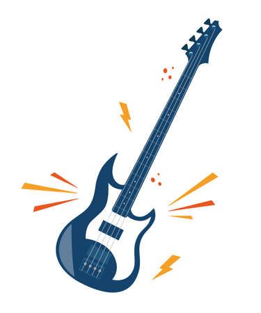 Electric guitar flat vector illustration. Rock music instrument, navy blue colorのイラスト素材