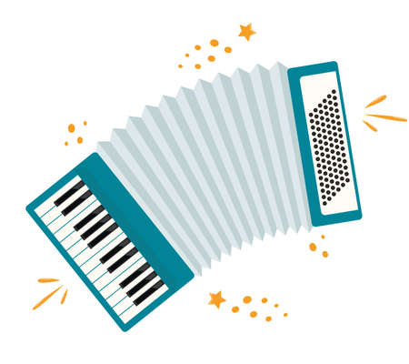 Accordion, modern musical instrument. Classic accordion, harmonious sound. Flat style keyboard wooden musical instrument, work in the ensemble. Vector illustration isolatedのイラスト素材