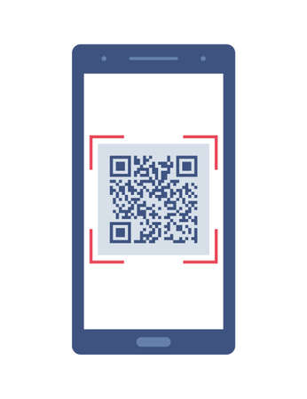 Smartphone with a QR code on the screen. QR code scanning or capture mobile phone. Icon recognition or reading qr code in flat styleのイラスト素材