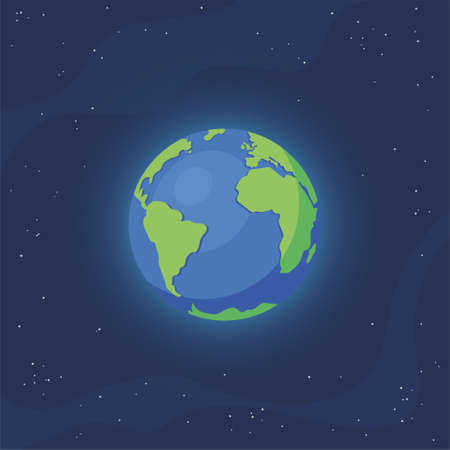 Cosmic earth view. Eath Planet in Space with Lights. realistic universe. space background. vector illustrationのイラスト素材