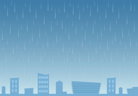 rain on city background. rainy day. Urban landscape in rainy weather. Vector illustration in flat styleのイラスト素材