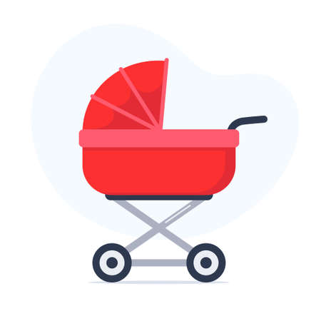 Baby stroller isolated on white background. Children pram, baby carriage. vector illustrationのイラスト素材
