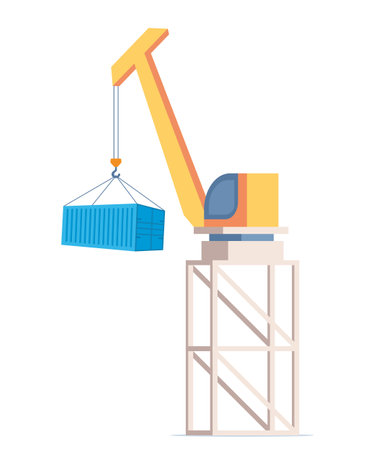 Port crane for loading containers on ships. Vector illustration in flat styleのイラスト素材