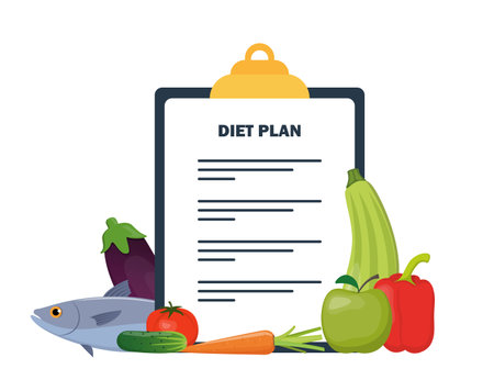 Diet plan checklist. Healthy food and diet planning, diet, food. Vector illustration in flat styleのイラスト素材