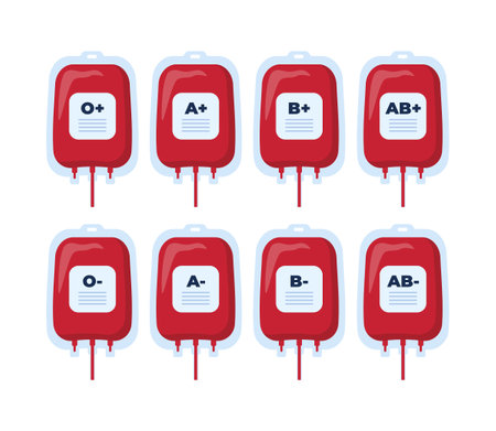 Blood bags with blood types. blood group vector iconsのイラスト素材