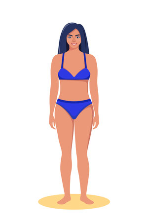 Woman dressed in swimsuit standing on the beach. summer holidays. Beautiful sexy girl in bikini. vector illustrationのイラスト素材