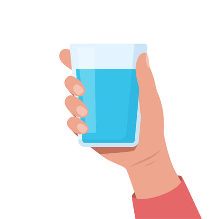 Hand holding glass of water. Drink more water concept. vector illustrationのイラスト素材