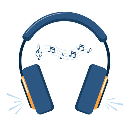 Headphones. Headphones icon. Music logo. Treble clef with notes on wavy lines. Music concept. Vector illustrationのイラスト素材