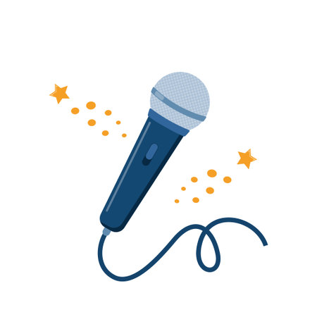 Stage microphone with cable. sound recording equipment. retro microphone. vector illustrationのイラスト素材