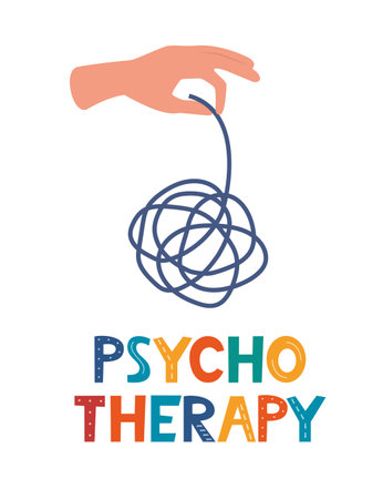 Hand untangling tangled thoughts. Chaos or mess. Psychotherapy concept. Abstract metaphor of solving a difficult situation. vector illustrationのイラスト素材