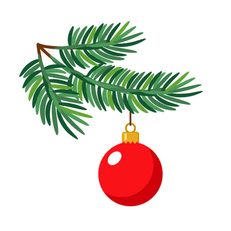 Christmas branch with hanging christmas ball. Modern bauble. Decoration for Christmas tree. Vector illustrationのイラスト素材