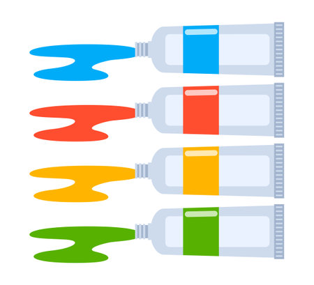 Set of colorful paint tubes with sample strokes. Vector illustration isolated on white backgroundのイラスト素材