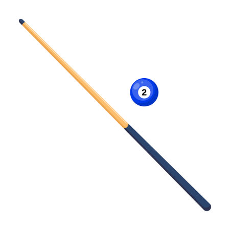 Wooden billiard cue and pool ball isolated on white background. Pool stick ball. Vector illustrationのイラスト素材