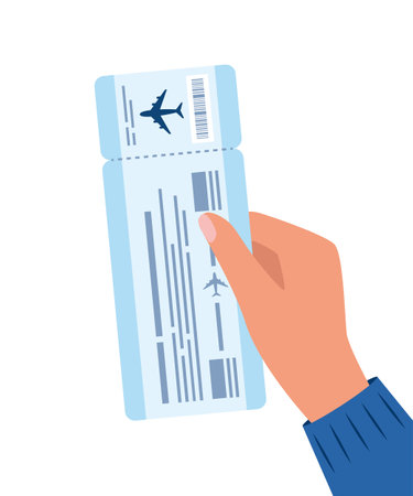 Man hand holding air ticket. Air travel concept. Tourism. Vector illustrationのイラスト素材