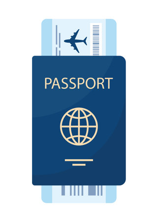 Passport with boarding pass. Airplane ticket inside passport. Air travel concept. Tourism concept. Vector illustrationのイラスト素材