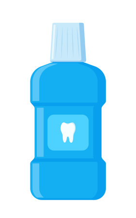 Mouthwash, mint liquid for rinsing mouth. Oral care equipment. Hygiene product. Vector illustrationのイラスト素材