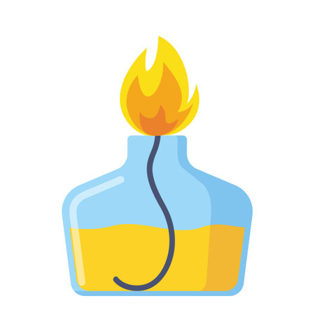 Alcohol lamp burner with flame. Laboratory equipment. Tech burner for science experiments. Vector illustrationのイラスト素材