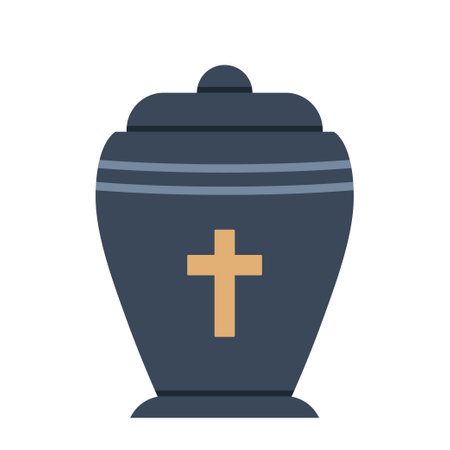 Urn for ashes. Cremation and funeral urn with dust. Burial and dead people. Vector illustrationのイラスト素材
