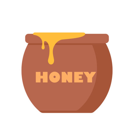 Honey jar isolated icon on white background. Honey pot. Natural sweet organic product from apiary farm. Vector illustrationのイラスト素材
