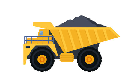 Large quarry dump truck. Equipment for the high-mining industry. Side view Coal mining process and transportation. Vector illustrationのイラスト素材