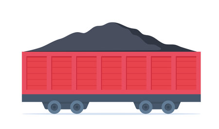 Freight wagon transporting coal pile. Mining industry equipment. Underground minerals extraction and transportation. Vector illustrationのイラスト素材