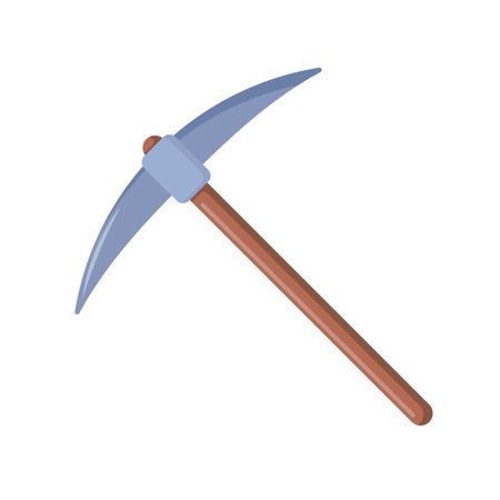 Wooden Pickaxe in flat style. Iron pickaxe for extraction of precious stones or extracting minerals....