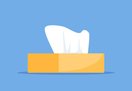 Tissue box. Yellow napkin box on blue background, cute vector illustrationのイラスト素材