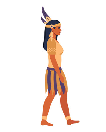 Native american Indian woman in traditional costume with feathersのイラスト素材