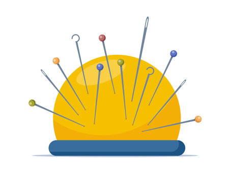 Pad with pins. Tailor's supplies for needlework. Set of sewing accessories for handicraft. Vectorのイラスト素材