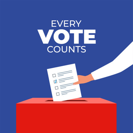 Puts voting in ballot box. Every vote counts. Election day. Voting and election concept. Vector illustrationのイラスト素材