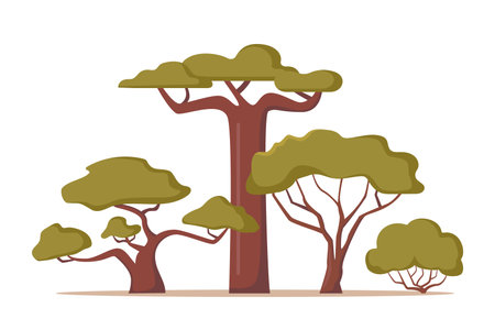 Various shapes of beautiful trees in African nature. African tree set. Vectorのイラスト素材