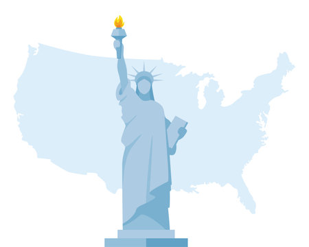 Statue of Liberty on USA map background. USA country symbol stock vector illustrationのイラスト素材
