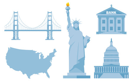 USA culture symbol set. Travel USA direction concept. American culture and history icons. Vectorのイラスト素材