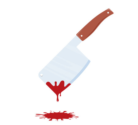 Bloody knife. Murder weapon with red blood stains. Criminal evidence. Criminology Police Crime Investigation concept. Vector illustrationのイラスト素材