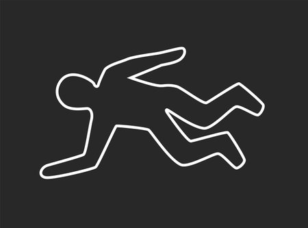 Chalk outlined murder victim illustration. Dead body silhouette. Criminology Police Crime Investigation Scene. Vector illustrationのイラスト素材