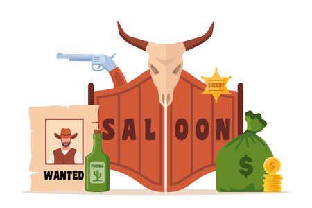 Wild West icons composition. Western and cowboy elements. Texas symbols. Vectorのイラスト素材