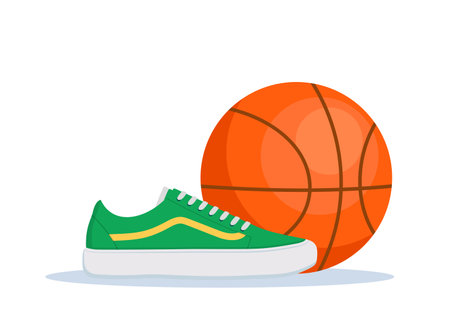 Basketball Elements composition. Basketball ball and sneakers. Equipment for Basketballs. Vector illustrationのイラスト素材
