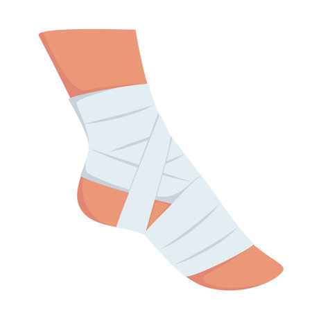 Bandaged foot. Medical elastic bandage. Element of health care, first aid. Vector illustrationのイラスト素材