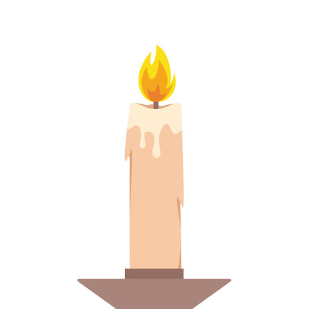 Burning candle from paraffin wax. Candle and flame. Vector illustrationのイラスト素材