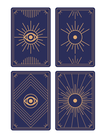 Tarot cards with occult symbols. Magic, mystic and esoteric tarot cards. Astrology or sacred geometry.のイラスト素材