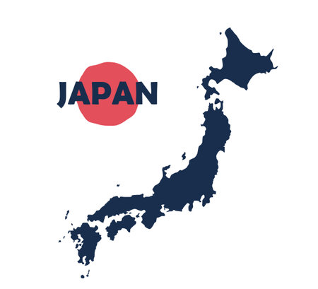Japan map vector silhouette isolated on white. Japan Blank Map, Japan Map Outline Vector Image. Land of the Rising Sun.のイラスト素材