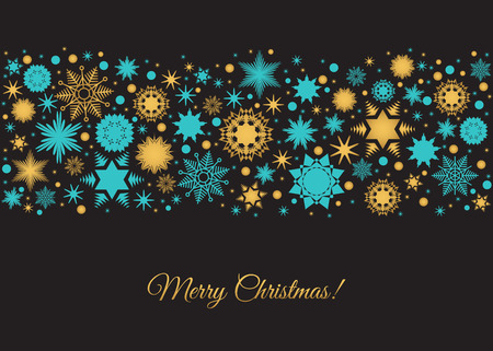 Merry Christmas background. Tape with gold holiday pattern from snowflakes, xmas elements and decorations. Vector illustration for greeting card, label, poster or invitation design.のイラスト素材