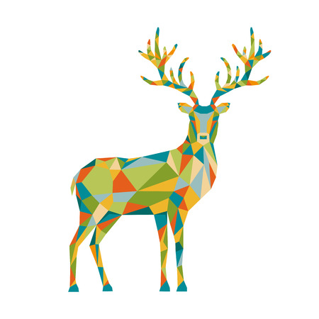 Abstract colorful polygonal triangle  deer isolated on white background. Vector illustration with wild animal in origami style.のイラスト素材