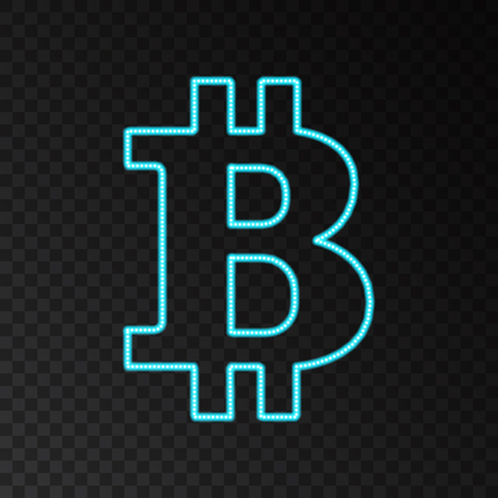 Blue neon bitcoin symbol isolated on black background.のイラスト素材