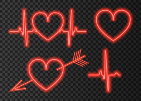 Neon red heart with an arrowのイラスト素材