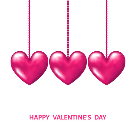 Valentines day  background with  hanging  realistic 3d  pink  hearts. Vector  illustration for  party invitation  flyer, sale  banners,  greeting postcard, save the date card templates.のイラスト素材
