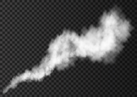 Realistic  white  smoke puff  isolated on transparent background.  Steam explosion special effect.  Vector   fire fog or mist texture .のイラスト素材